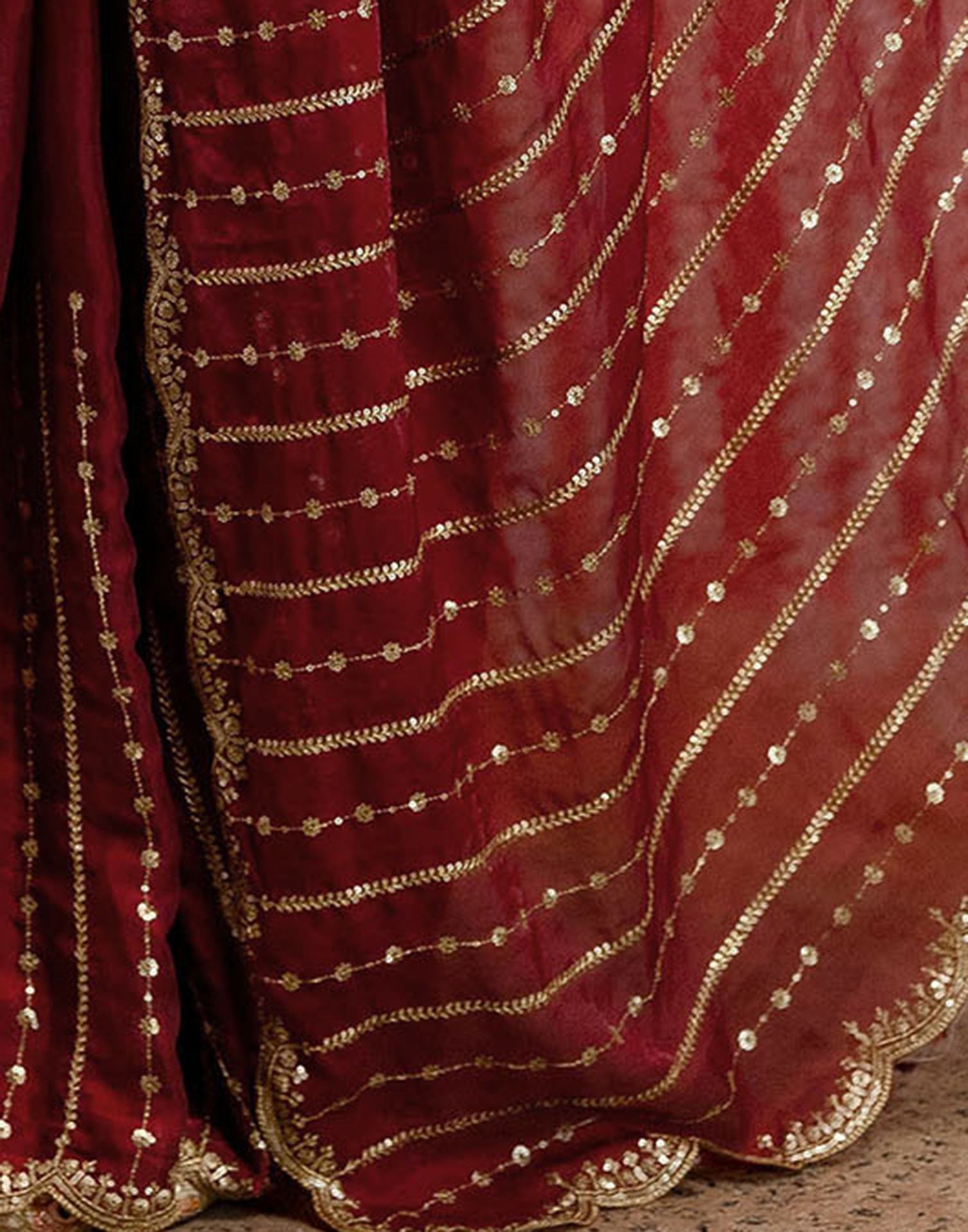 Maroon Silk Sequence Embroidery Saree