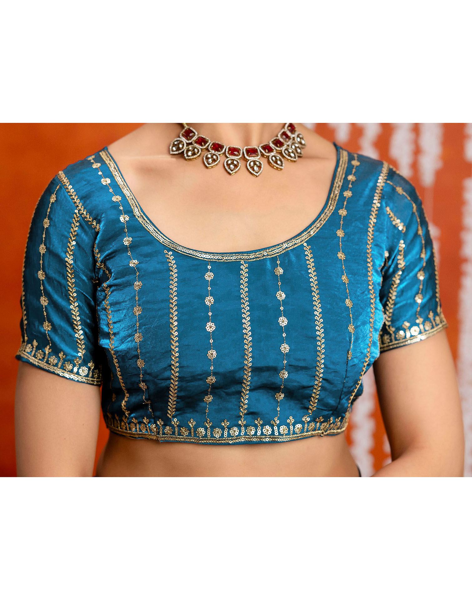 Peacock Blue Silk Sequence Embroidery Saree