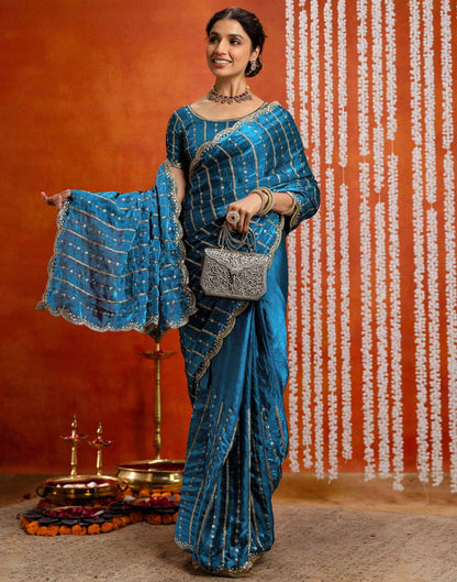 Peacock Blue Silk Sequence Embroidery Saree