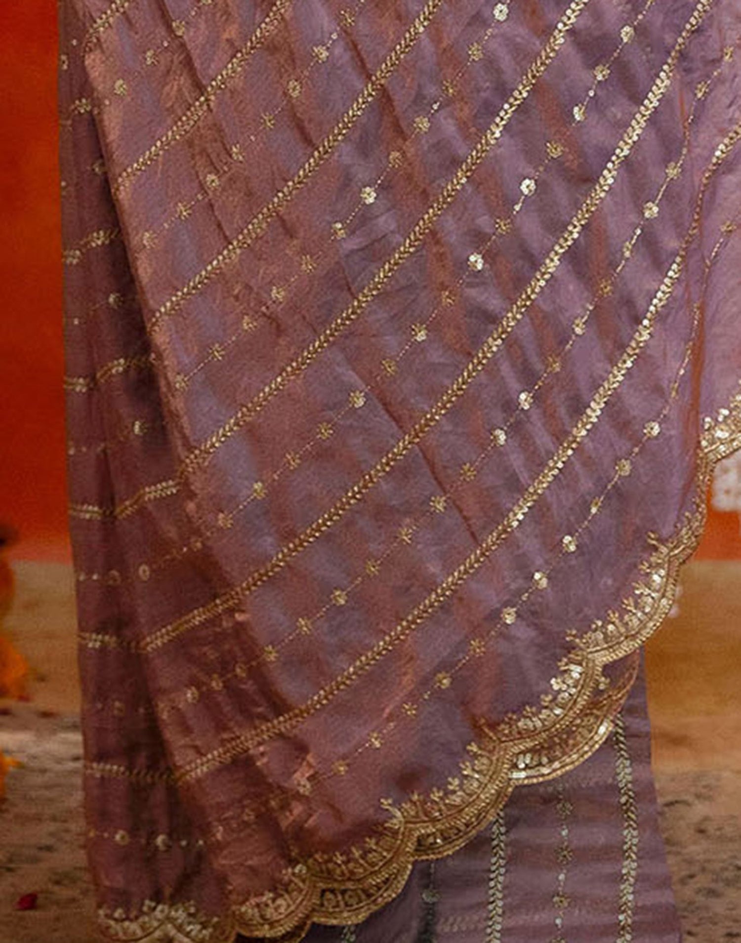 Mauve Silk Sequence Embroidery Saree
