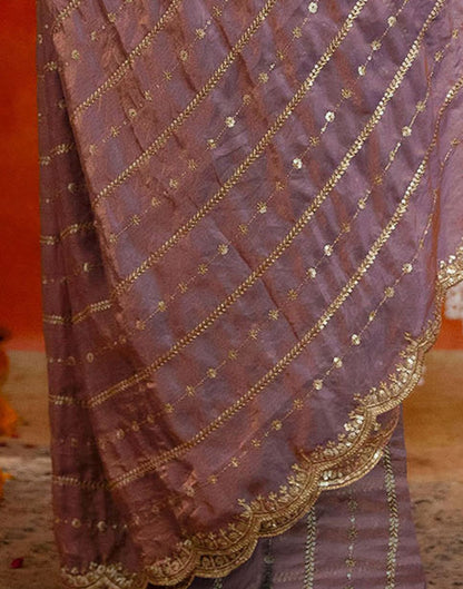 Mauve Silk Sequence Embroidery Saree