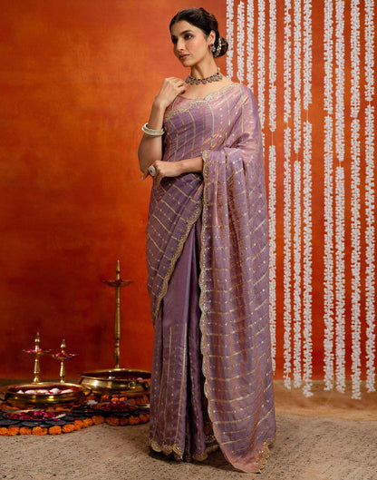 Mauve Silk Sequence Embroidery Saree