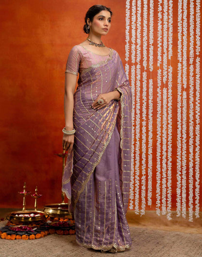 Mauve Silk Sequence Embroidery Saree