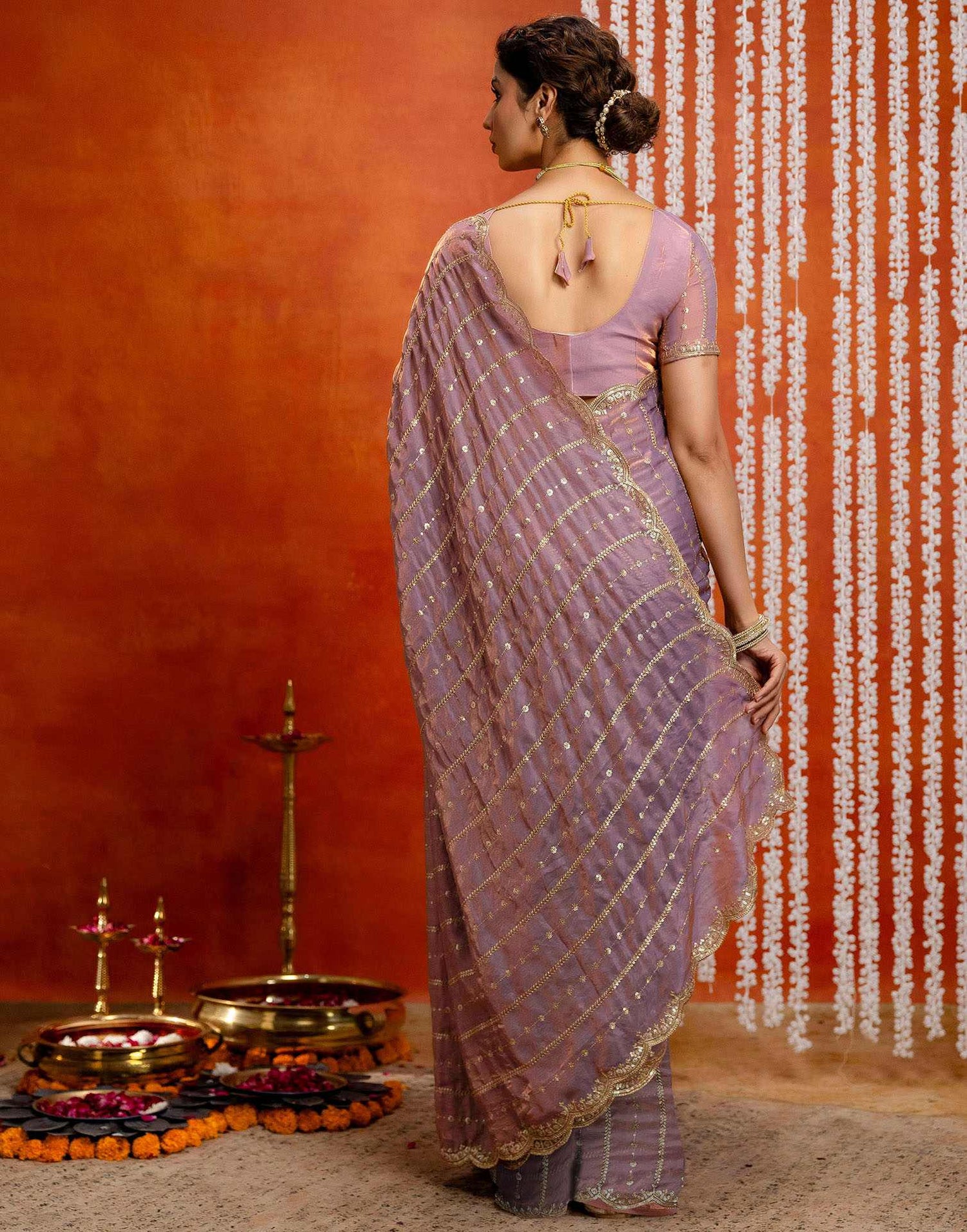 Mauve Silk Sequence Embroidery Saree