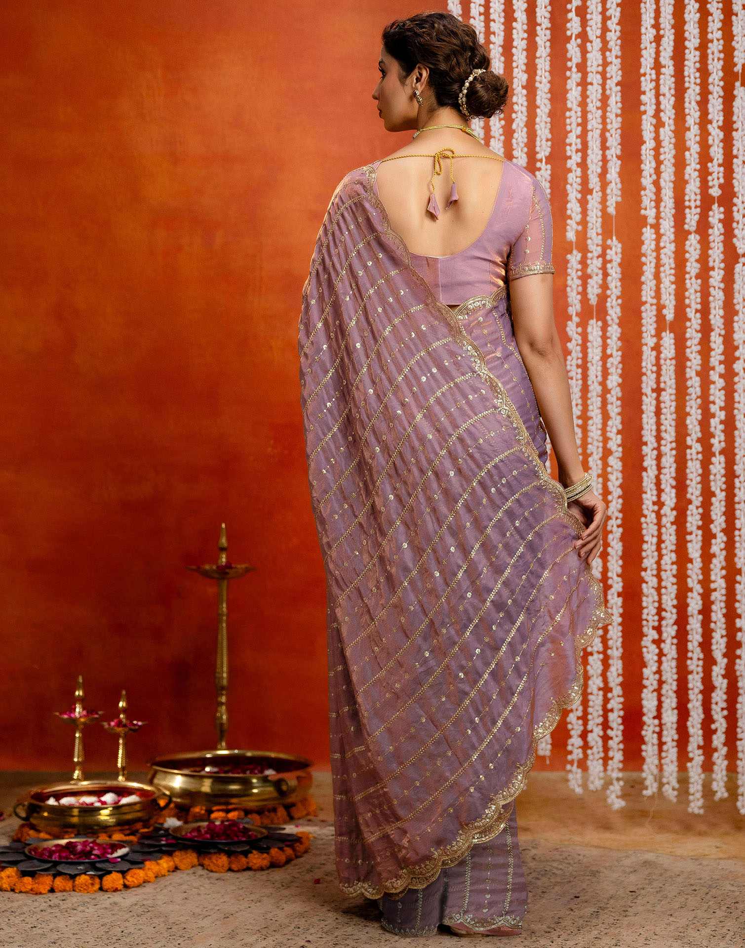 Mauve Silk Sequence Embroidery Saree