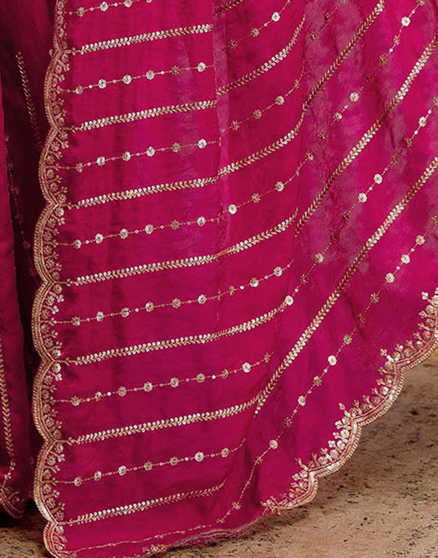 Dark Pink Silk Sequence Embroidery Saree