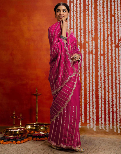 Dark Pink Silk Sequence Embroidery Saree