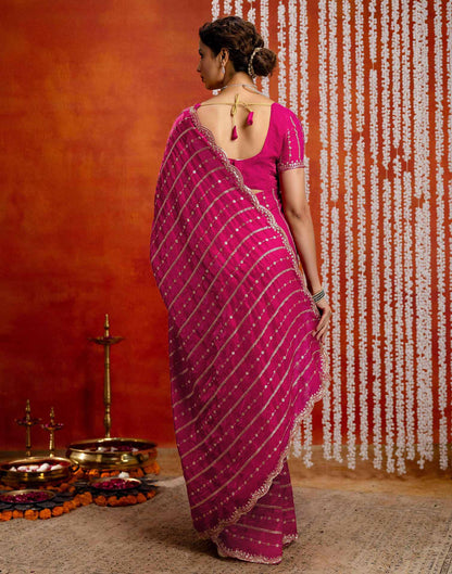 Dark Pink Silk Sequence Embroidery Saree