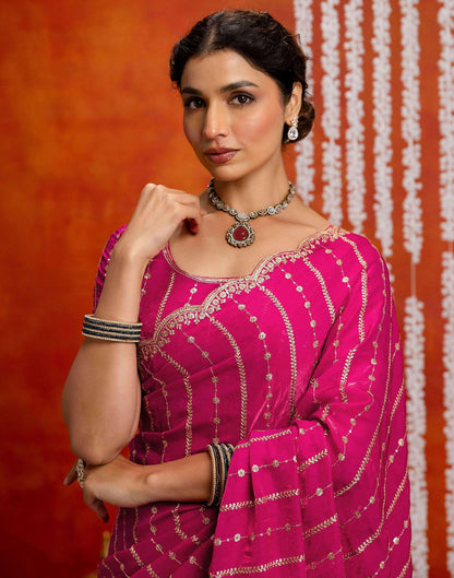 Dark Pink Silk Sequence Embroidery Saree