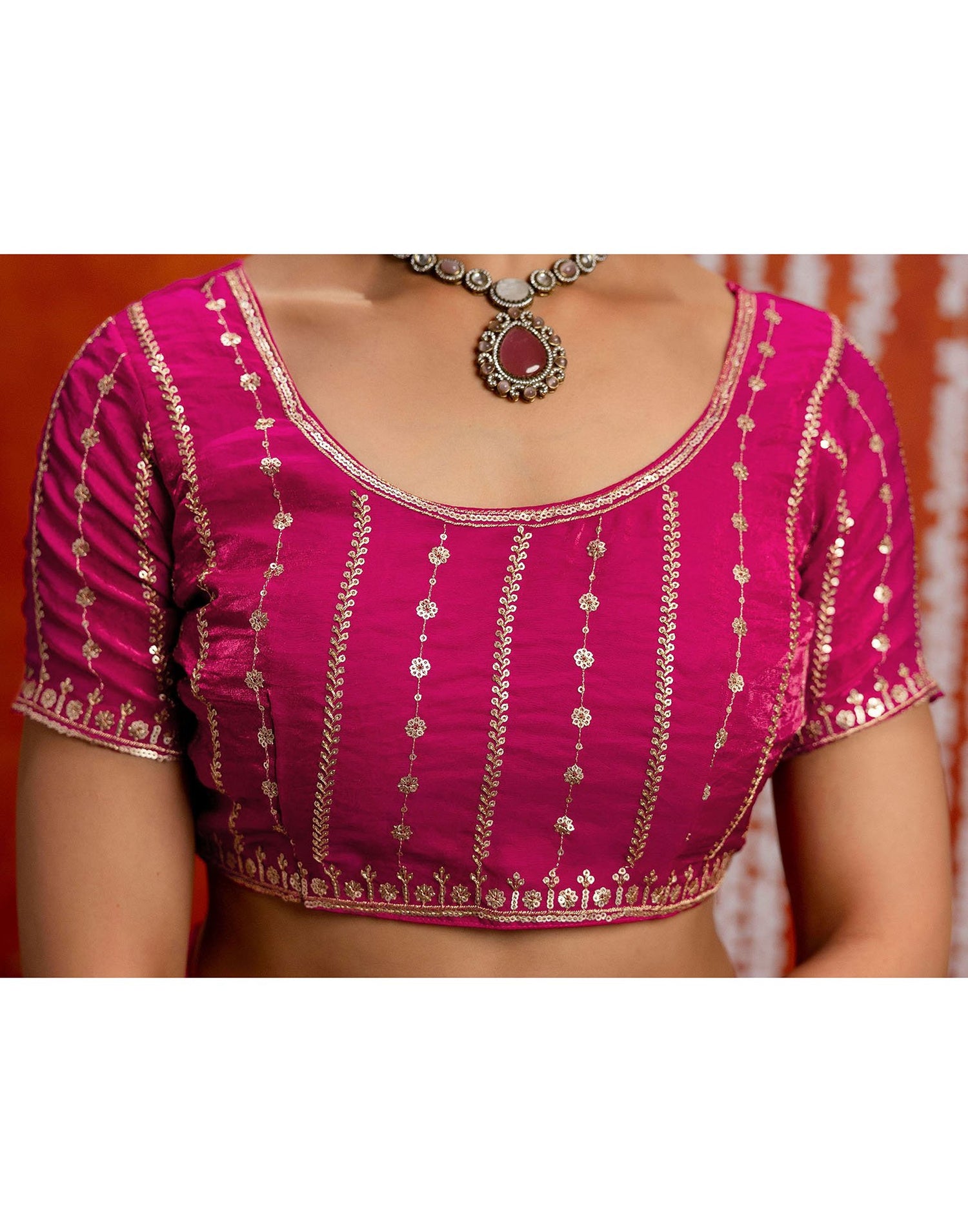 Dark Pink Silk Sequence Embroidery Saree