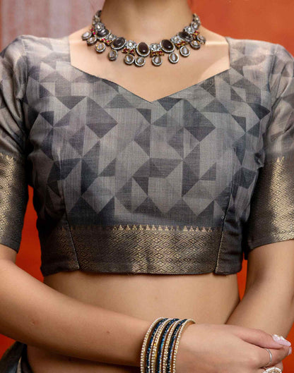 Beige Cotton Printed Woven Saree