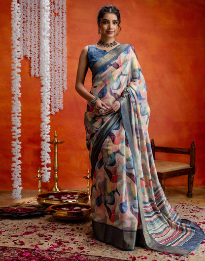 Multicoloured Cotton Printed Woven Saree