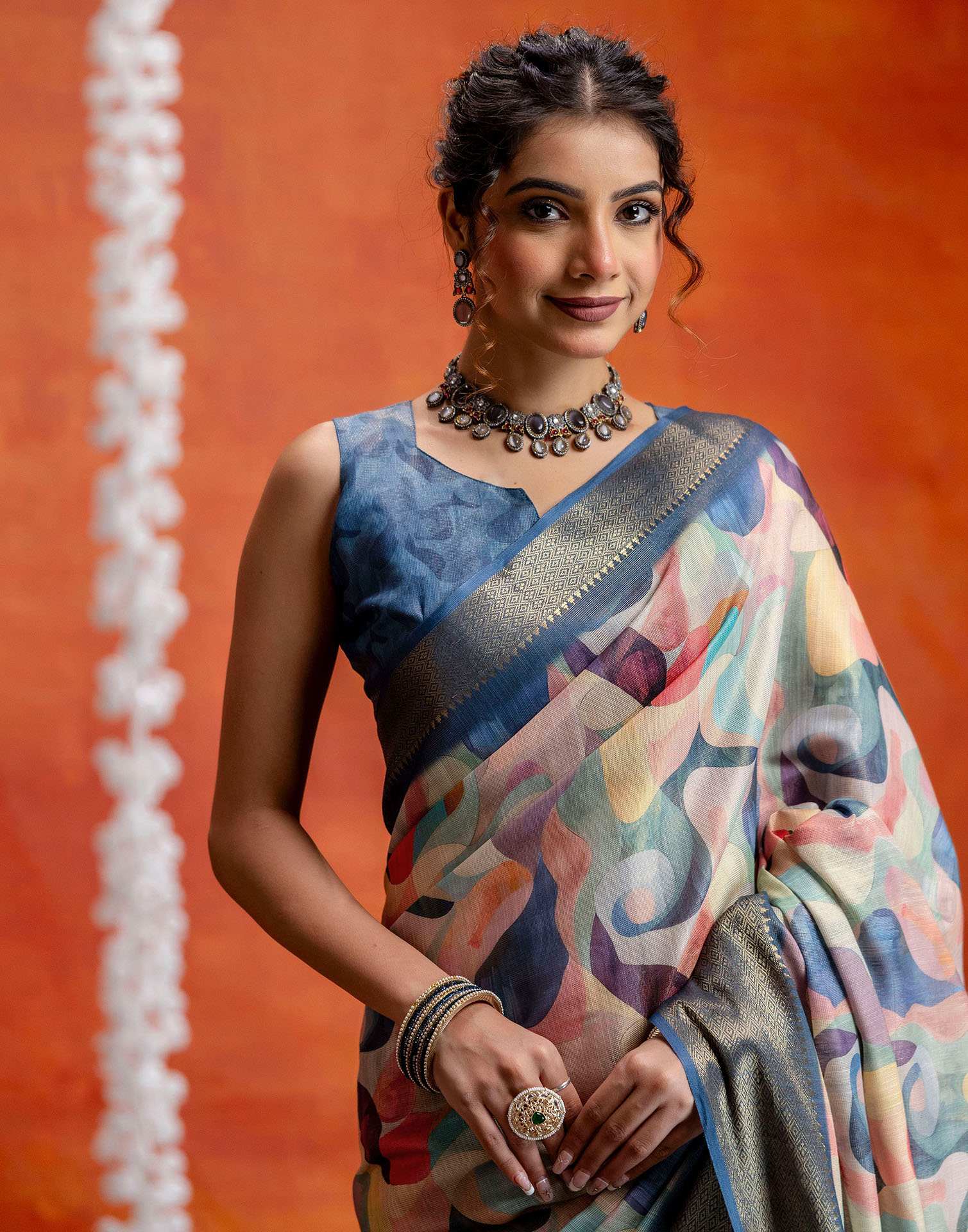 Multicoloured Cotton Printed Woven Saree