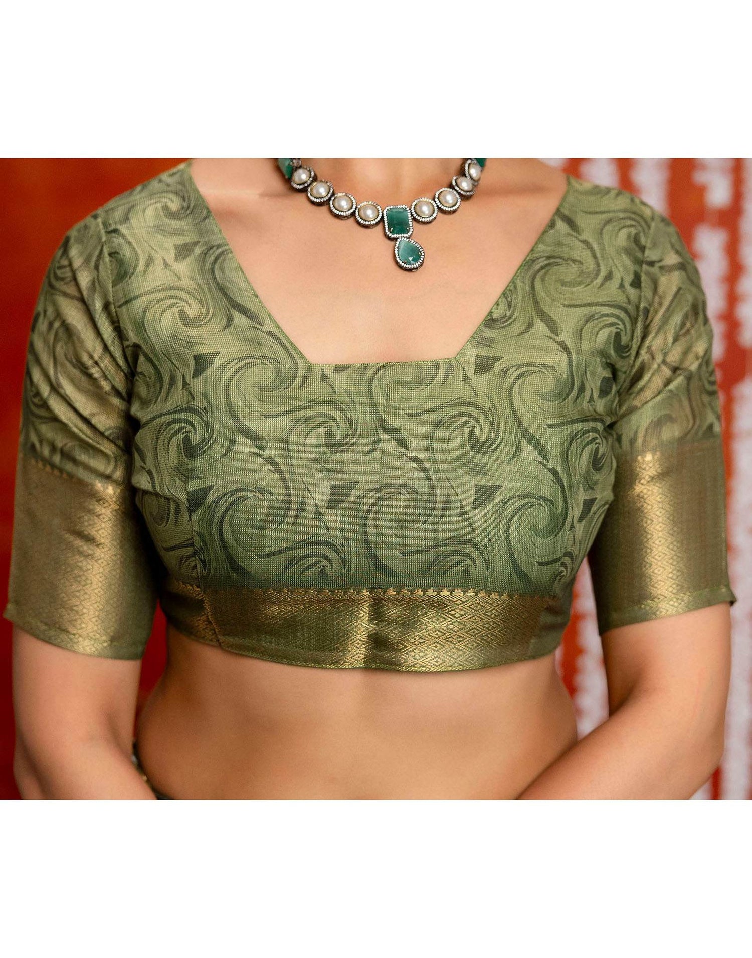 Olive Green Cotton Printed Woven Saree