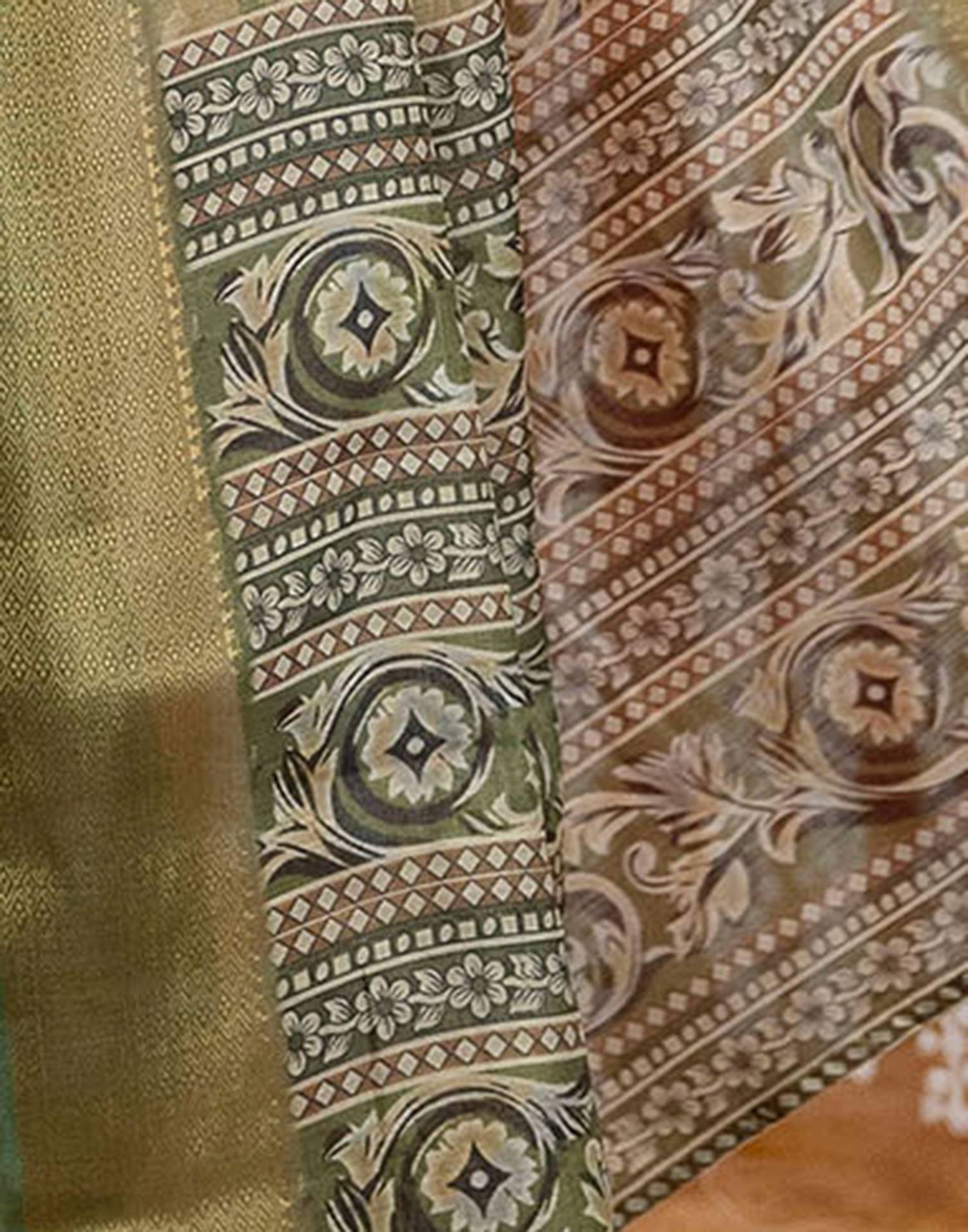 Olive Green Cotton Printed Woven Saree