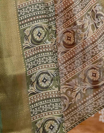 Olive Green Cotton Printed Woven Saree