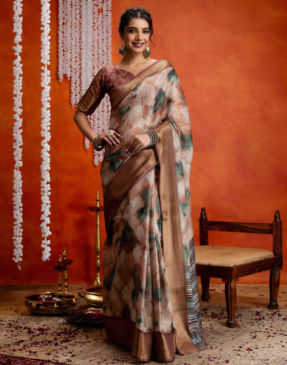 Brown Cotton Printed Woven Saree