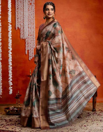 Brown Cotton Printed Woven Saree