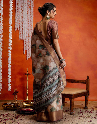 Brown Cotton Printed Woven Saree