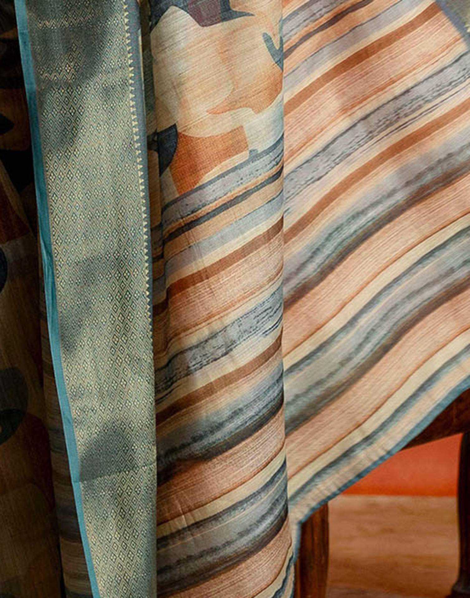 Blue Cotton Printed Woven Saree