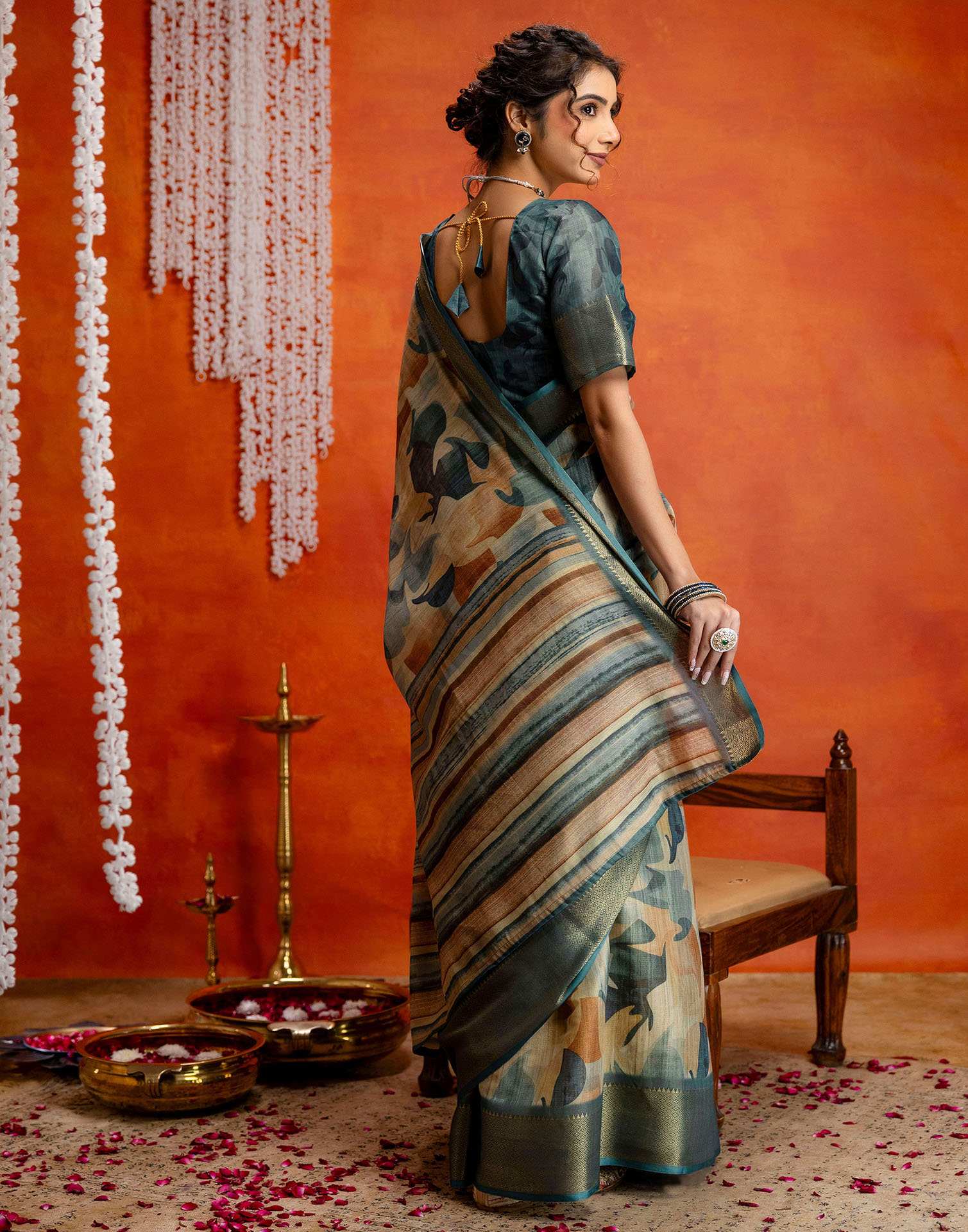 Blue Cotton Printed Woven Saree