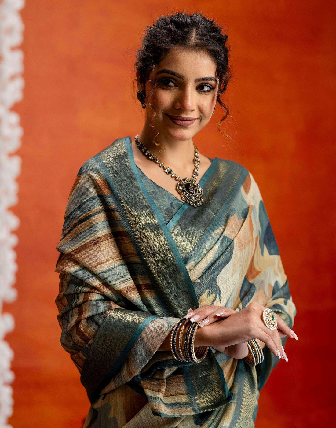 Blue Cotton Printed Woven Saree