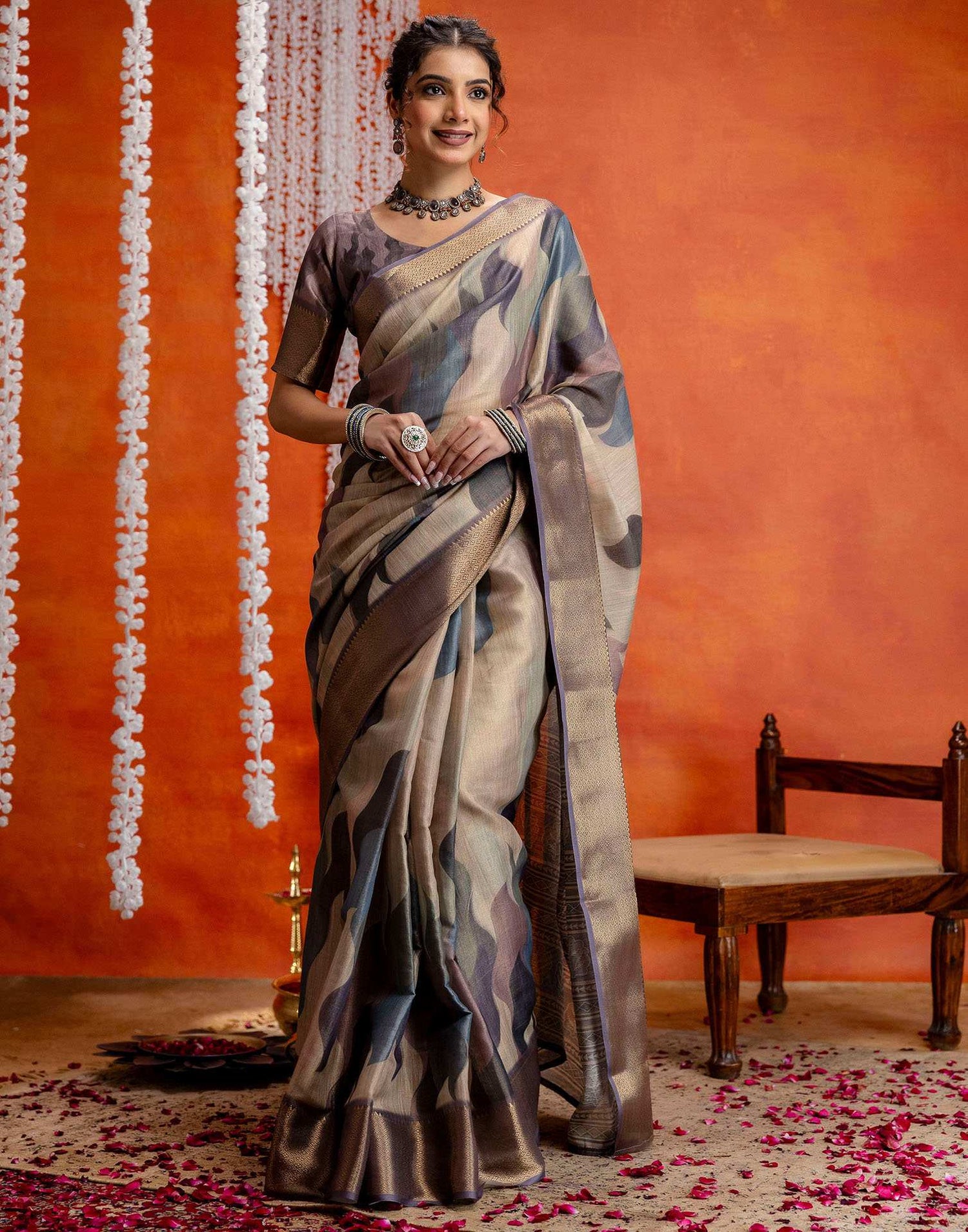 Mauve Cotton Printed Woven Saree