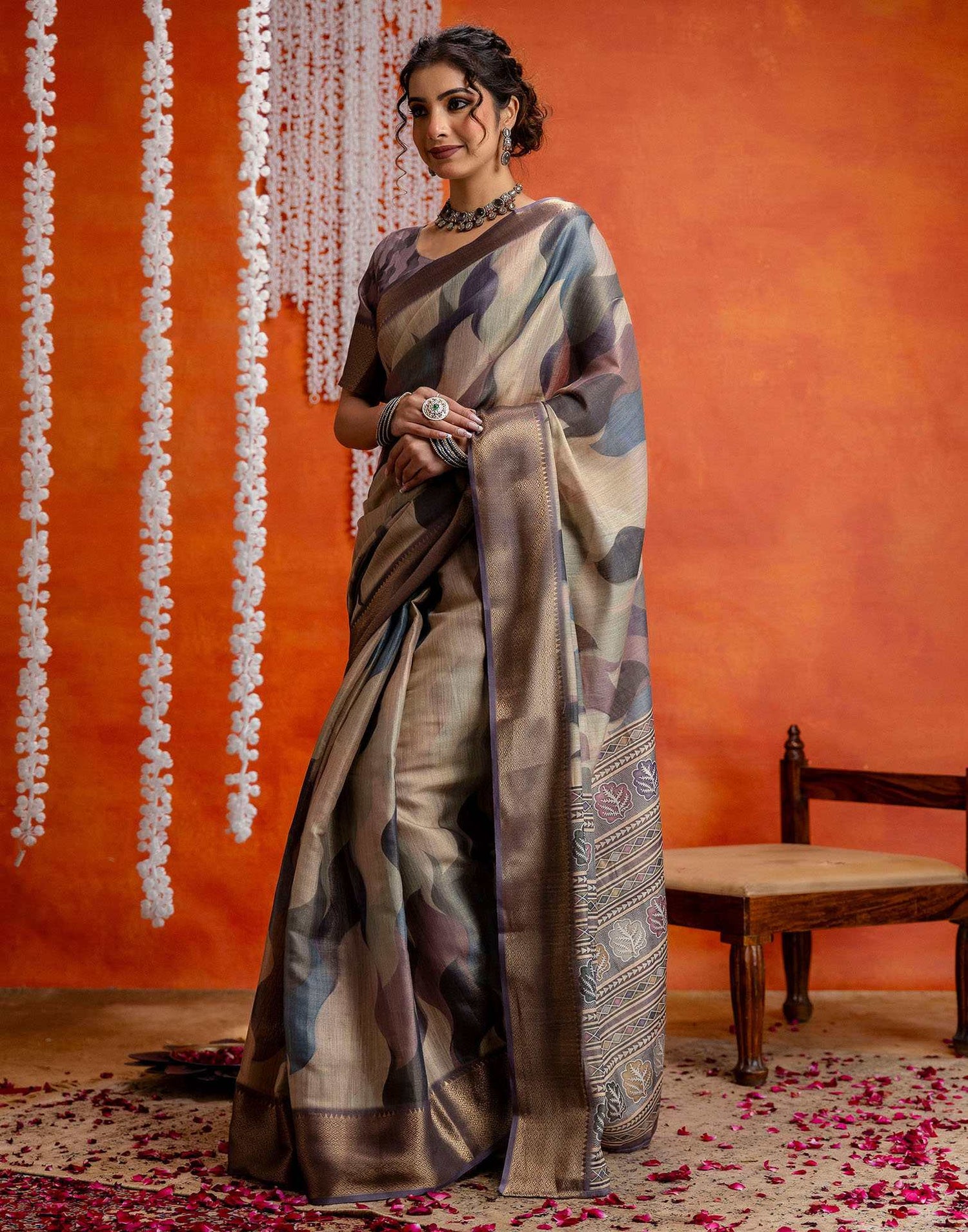Mauve Cotton Printed Woven Saree