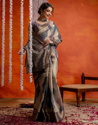 Mauve Cotton Printed Woven Saree