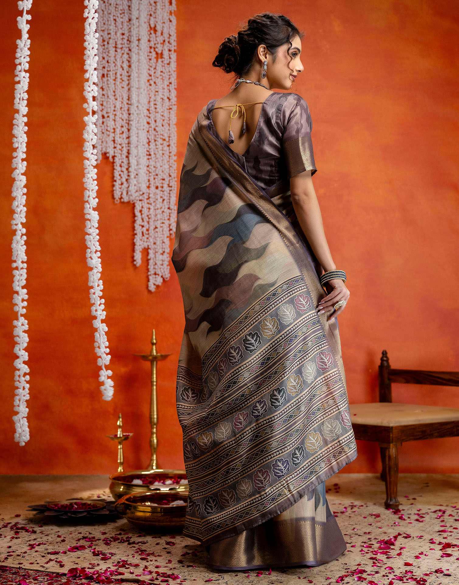 Mauve Cotton Printed Woven Saree