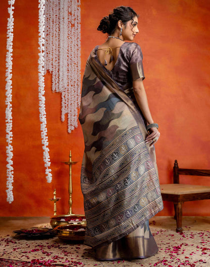 Mauve Cotton Printed Woven Saree