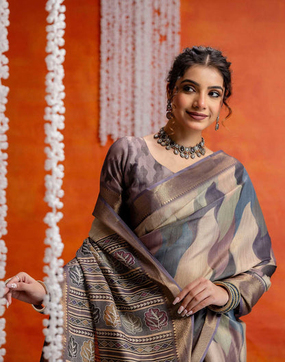 Mauve Cotton Printed Woven Saree