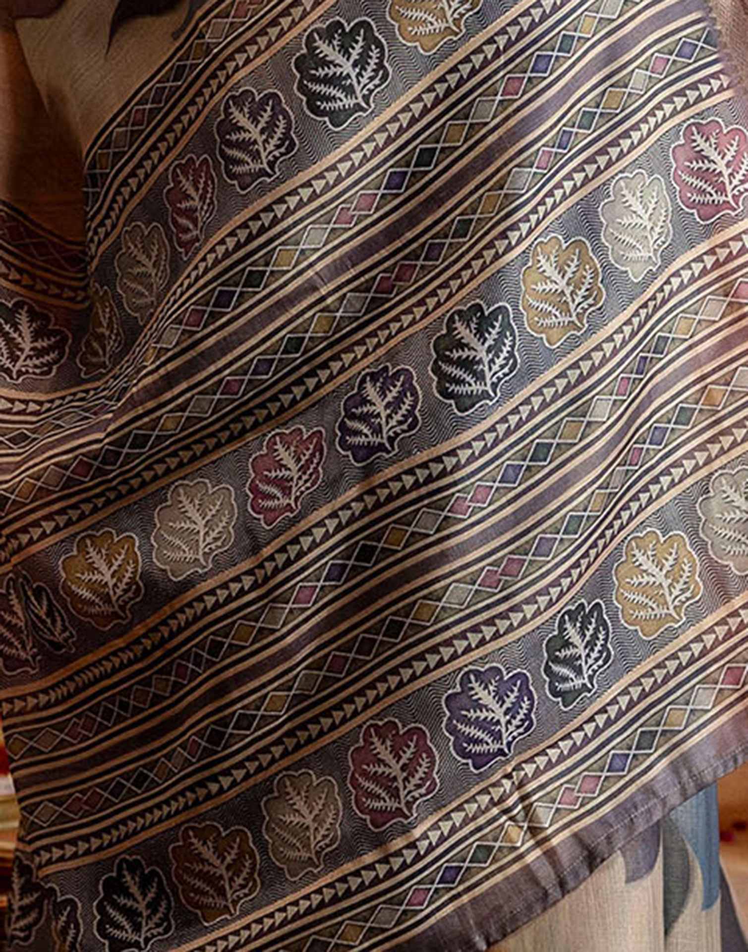 Mauve Cotton Printed Woven Saree