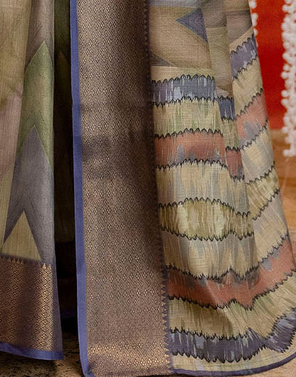 Pista Green Cotton Printed Woven Saree