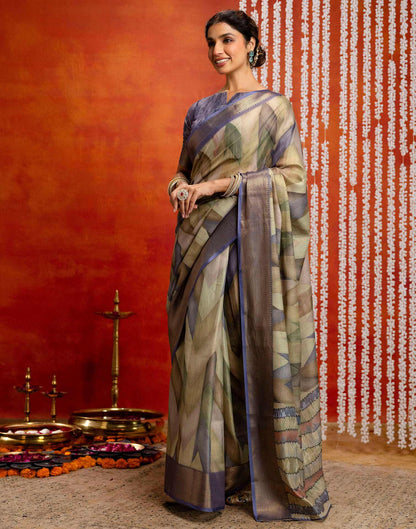 Pista Green Cotton Printed Woven Saree