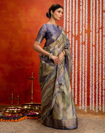 Pista Green Cotton Printed Woven Saree