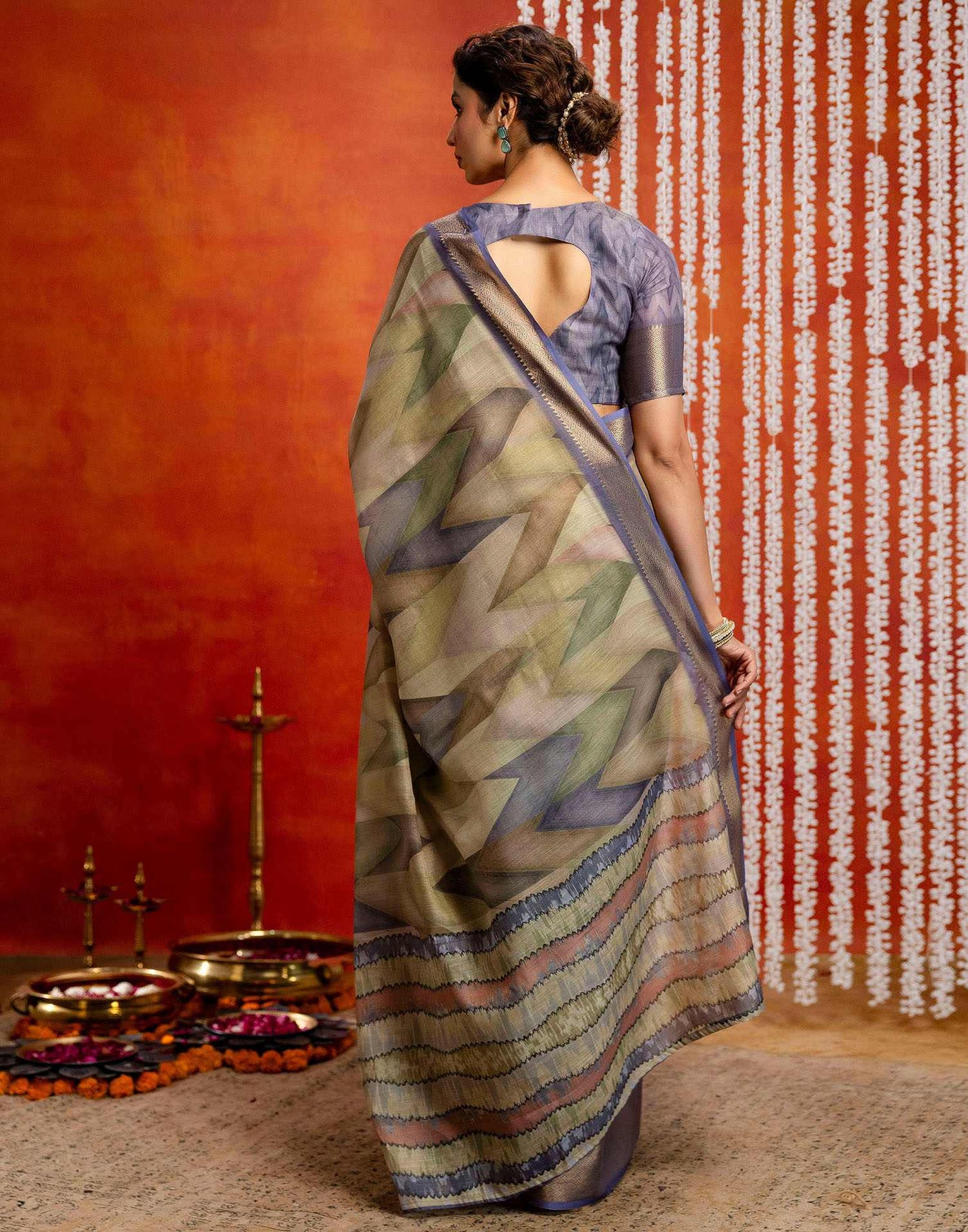 Pista Green Cotton Printed Woven Saree