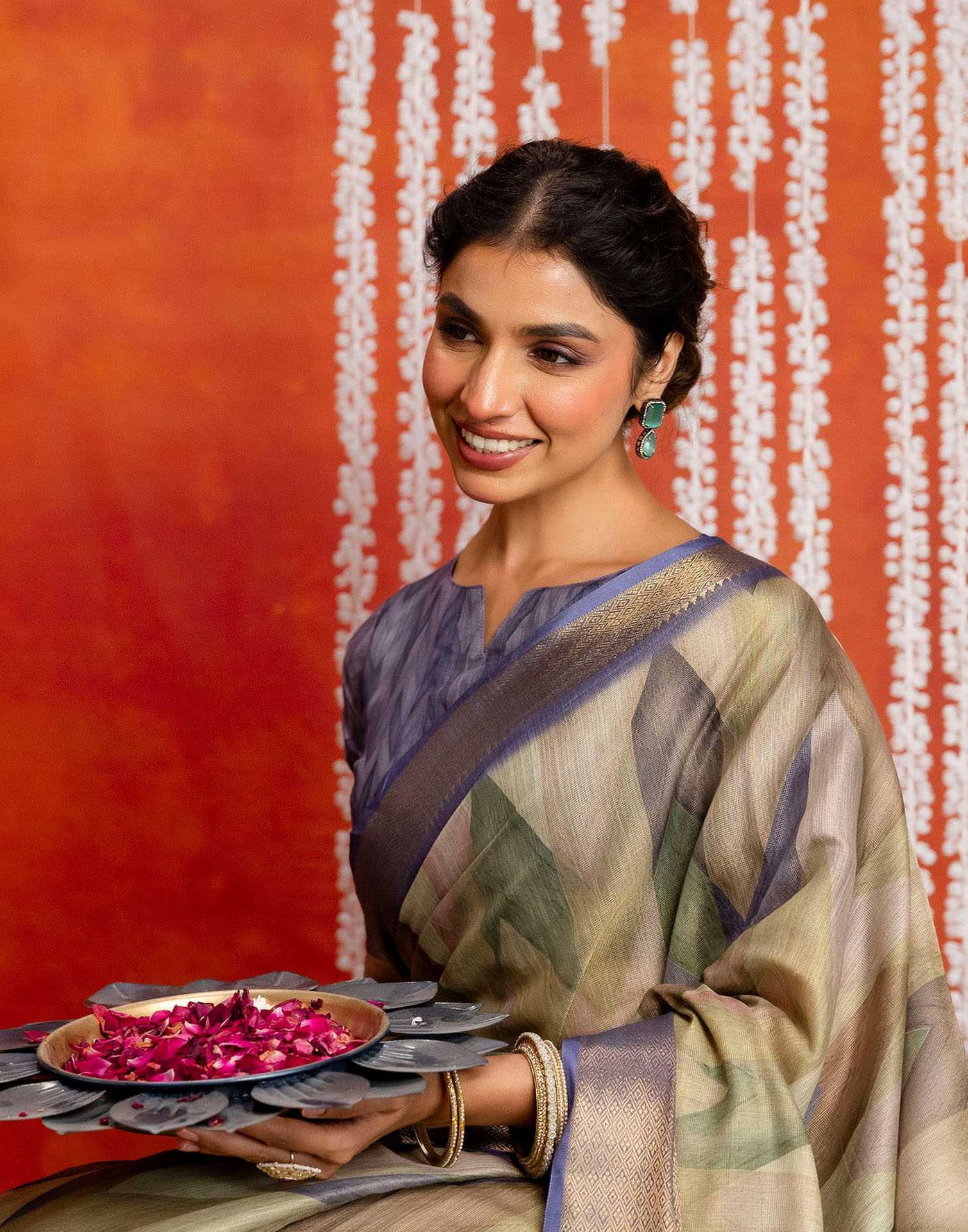 Pista Green Cotton Printed Woven Saree