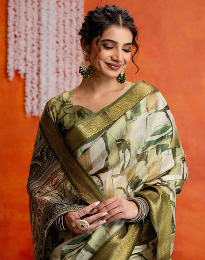 Beige Cotton Printed Woven Saree