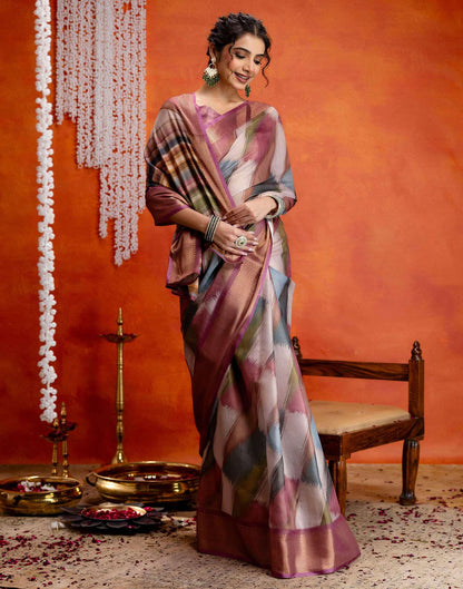 Pink Cotton Printed Woven Saree