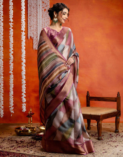 Pink Cotton Printed Woven Saree