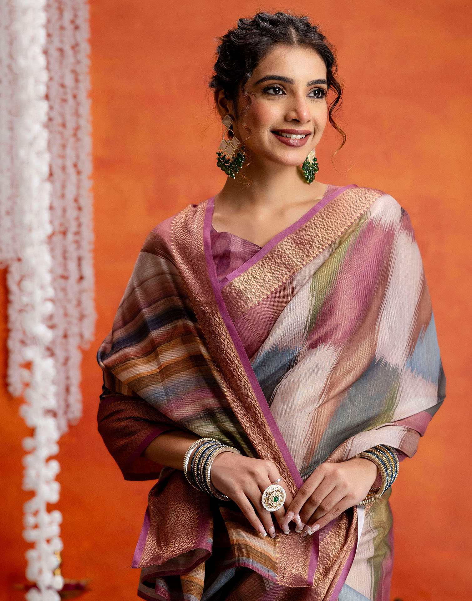 Pink Cotton Printed Woven Saree