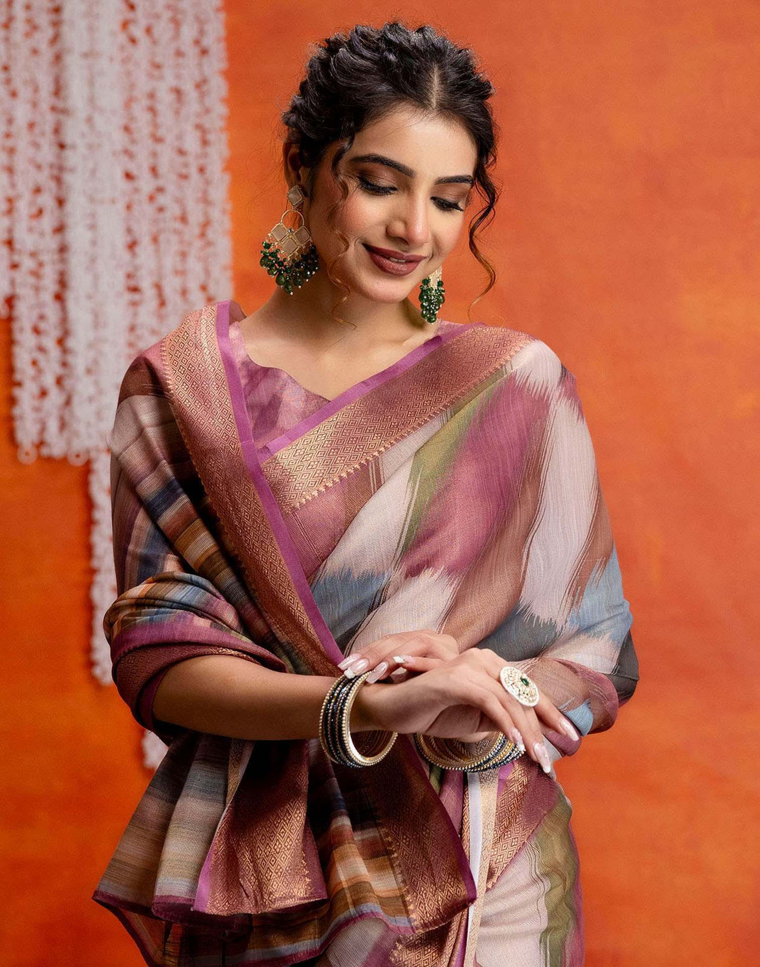Pink Cotton Printed Woven Saree