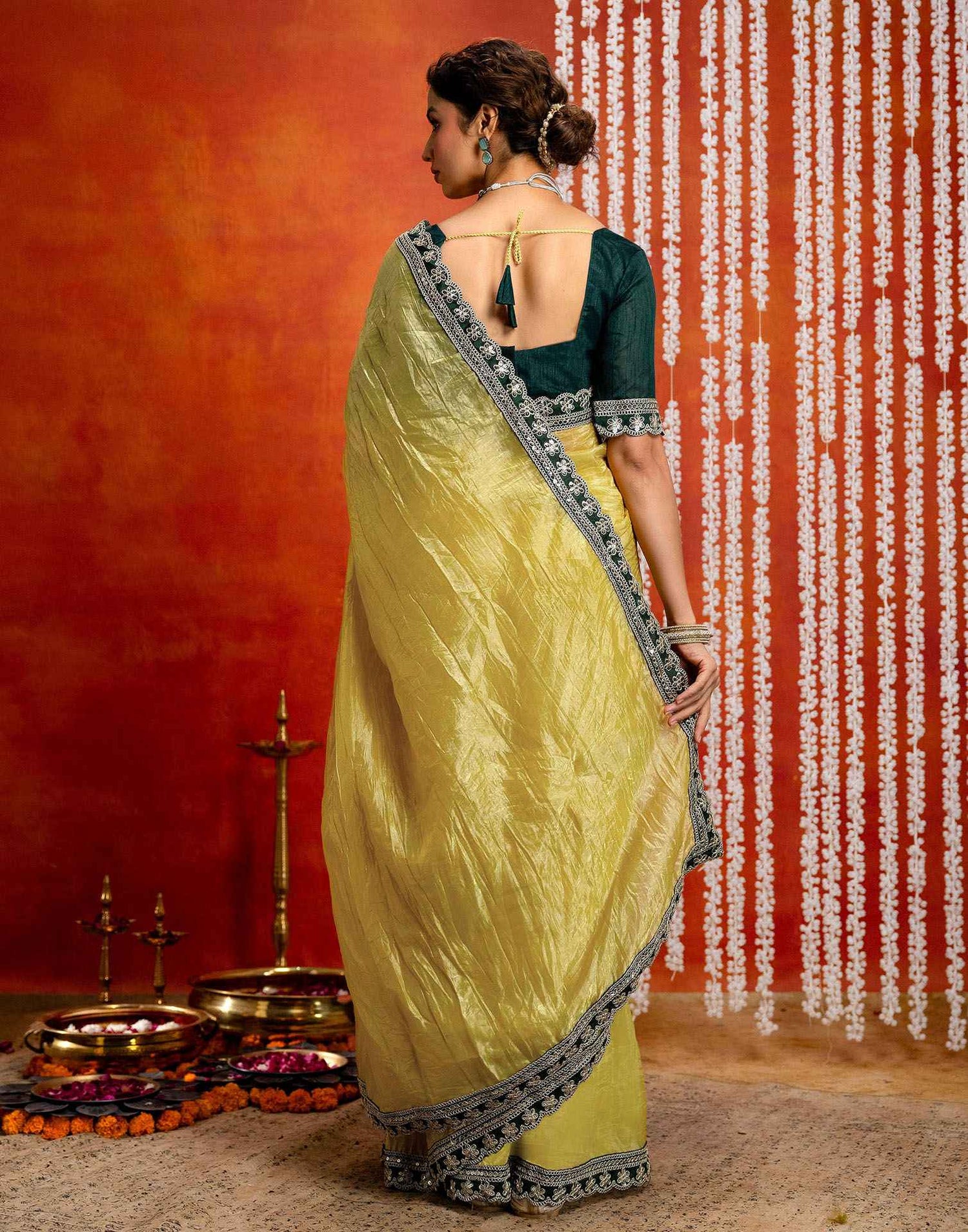 Yellow Crush Tissue Sequence Lace Saree