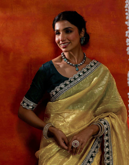 Yellow Crush Tissue Sequence Lace Saree