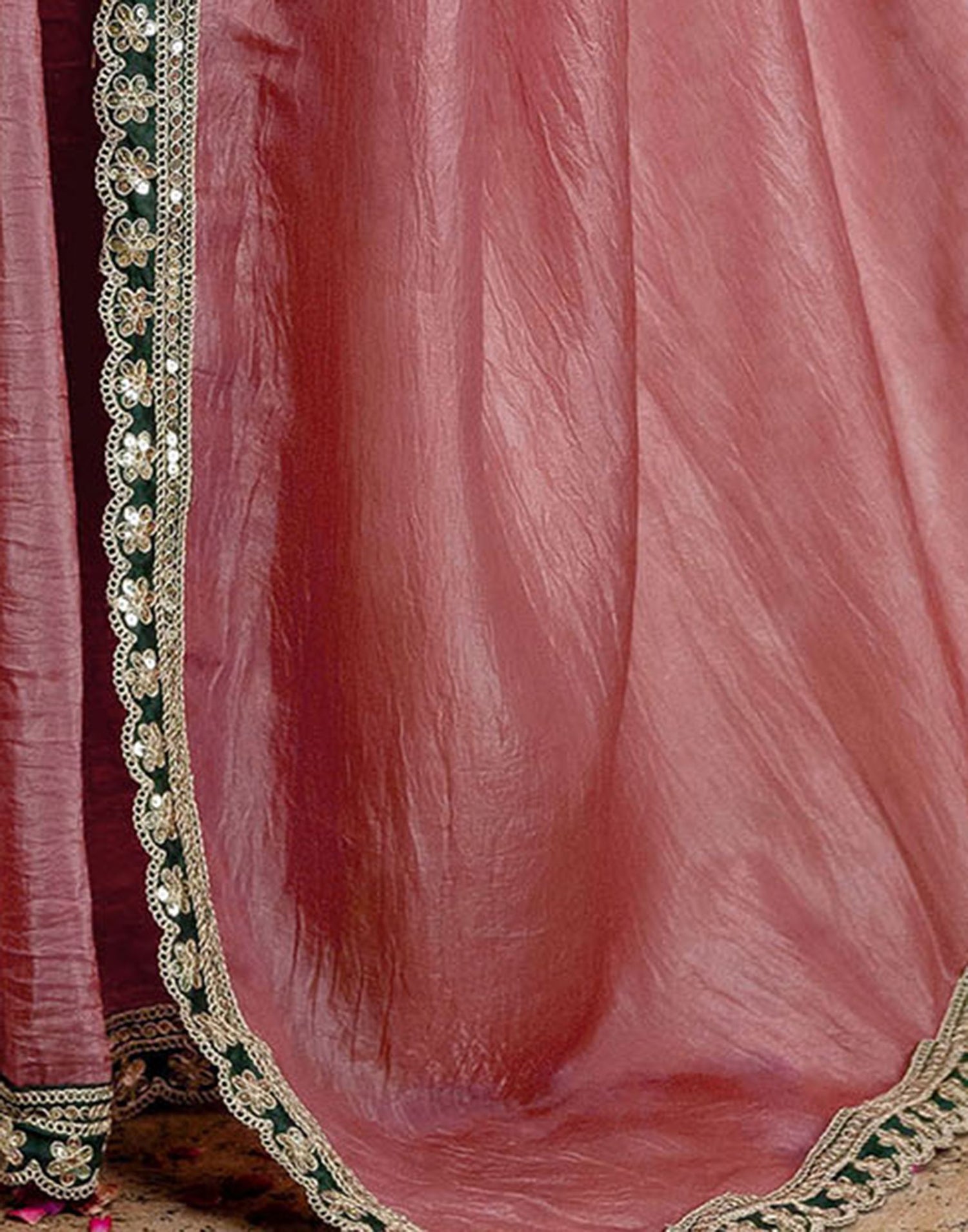 Dusty Rose Pink Crush Tissue Sequence Lace Saree