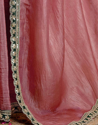 Dusty Rose Pink Crush Tissue Sequence Lace Saree