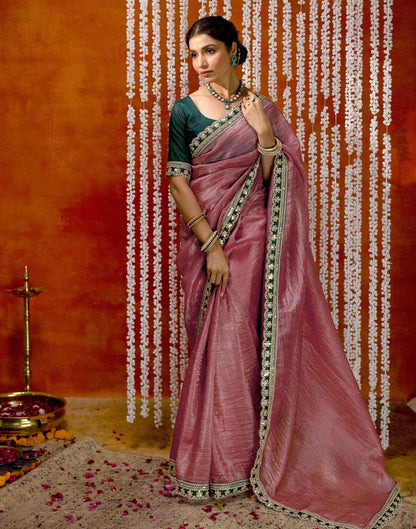 Dusty Rose Pink Crush Tissue Sequence Lace Saree