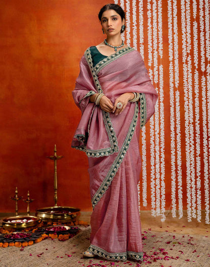 Dusty Rose Pink Crush Tissue Sequence Lace Saree