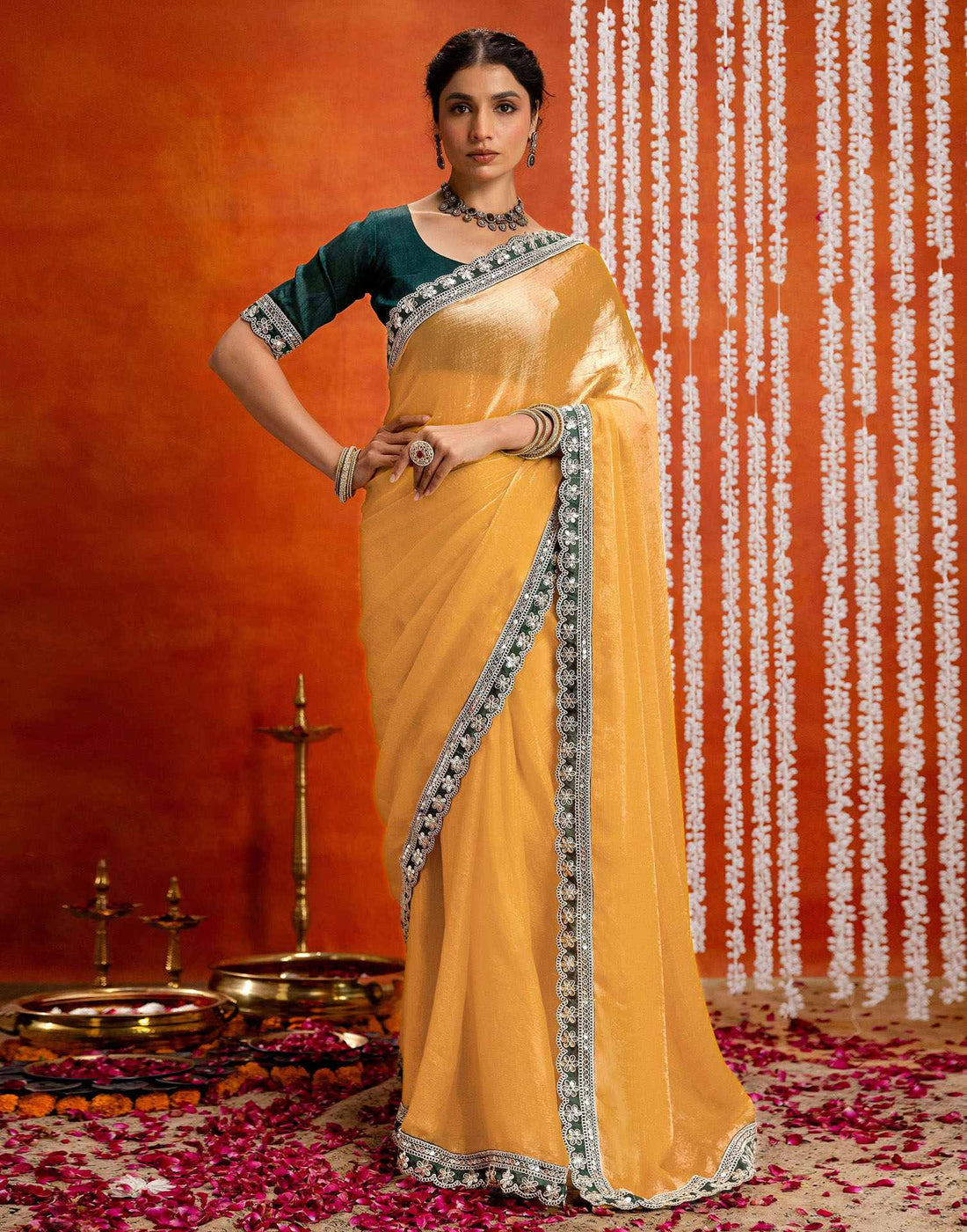 Yellow Shimmer Sequence Lace Saree